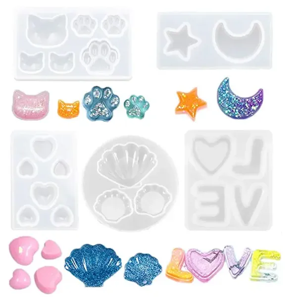 Llaveros 6 moldes patitas, corazon, conchas