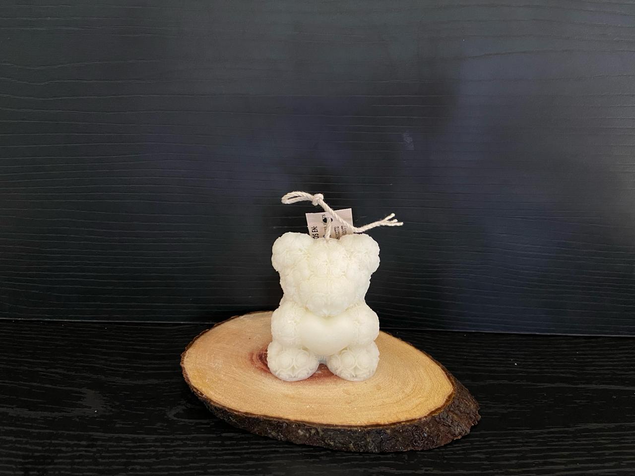 VELA OSITO CON CORAZON FLORES