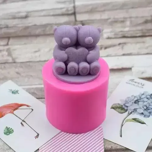 MOLDE DE OSITOS ABRAZANDO UN CORAZON miniatura 3