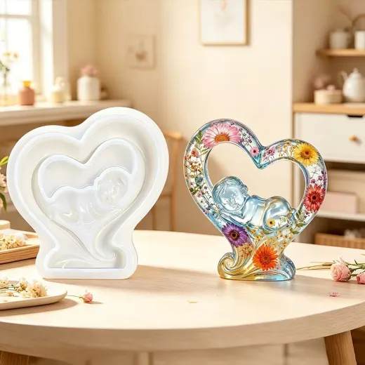 MOLDE DE BEBE DORMIDO EN CORAZON miniatura 2